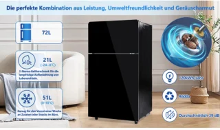 72L mini-koelkast zwart met glazen deur