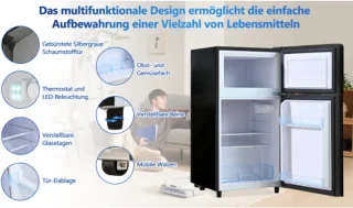 72L mini-koelkast zwart met glazen deur