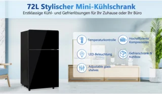 72L mini-koelkast zwart met glazen deur