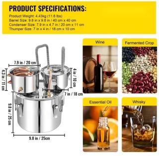 Alambiek Distilleerketel 12,3 L RVS/Koper