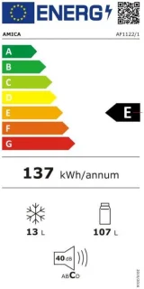 Amica AF1122 tafelkoelkast met vriesvak 124L