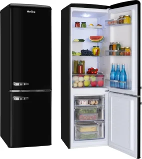 Amica AR8242N Retro Koel-Vriescombinatie Zwart Hoogglans