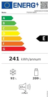 Beko B3RCNA344HXB Koelkast Vrijstaand 301L Platina