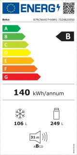 Beko B7RCNA407HXBR1 Vrijstaande dubbeldeurs koelkast