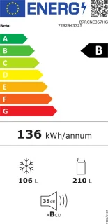 Beko B7RCNE367HG Koel-vriescombinatie
