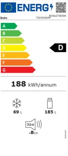 Beko BCNA275E5SN inbouw koelkast 254L