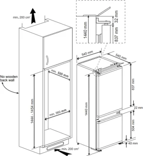 Beko BCSA240K4SN inbouw koelvriescombinatie