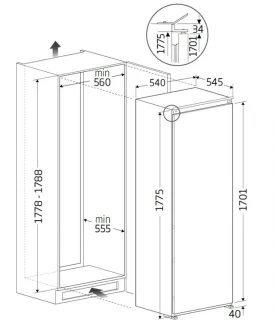 Beko BSSA315E4SFN geïntegreerde inschuifkoelkast 309l