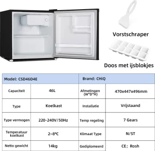 CHiQ CSD46D4E Mini koelkast 46L Zwart