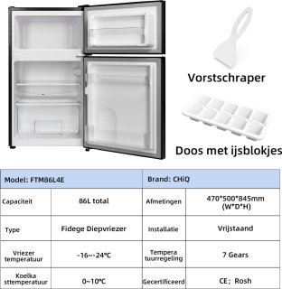 CHiQ FTM86L4E tafelmodel koelkast zwart