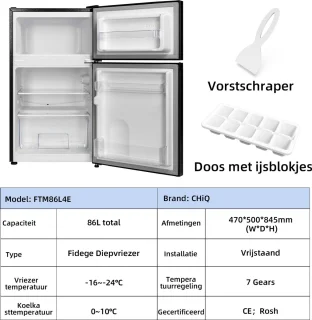 CHiQ FTM86L4E tafelmodel koelkast zwart