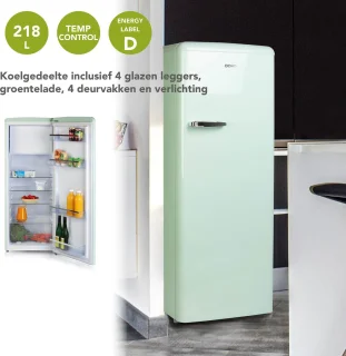DOMO DO91701R Retro Koelkast 218L Muntgroen