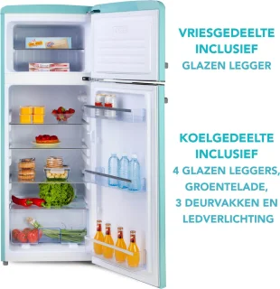 DOMO DO91705R Retro Koelvriescombinatie 206L Blauw