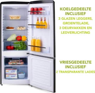 DOMO DO91706R Retro Koelvriescombinatie 191L Zwart