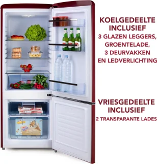 Domo DO91707R Retro Koelvriescombinatie 191L Wijnrood