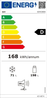EDY EDHC8084 Koelvriescombinatie Wit 269L