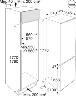 ETNA KCS6178NOF inbouw koel/vriescombinatie 178cm