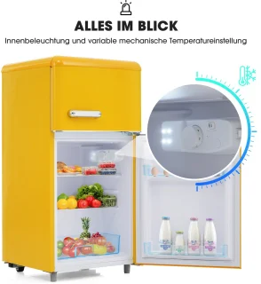 Gutent Retro Koelkast Geel 72L met Vriezer