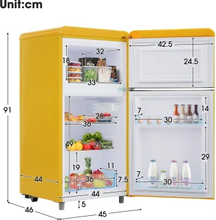 Gutent Retro Koelkast Geel 72L met Vriezer
