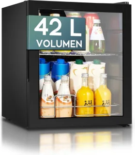 Heinrich's HKG3142 mini koelkast met glazen deur zwart 42 L
