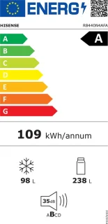 Hisense RB440N4AFA Koel-vriescombinatie Zwart 336L