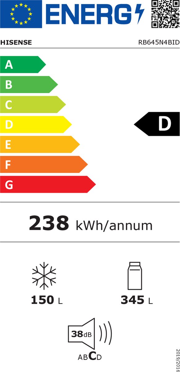 Hisense RB645N4BID Koel-Vriescombinatie 70cm RVS