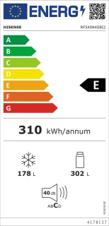 Hisense RF540N4SBI2 Amerikaanse koelkast French door RVS 302L