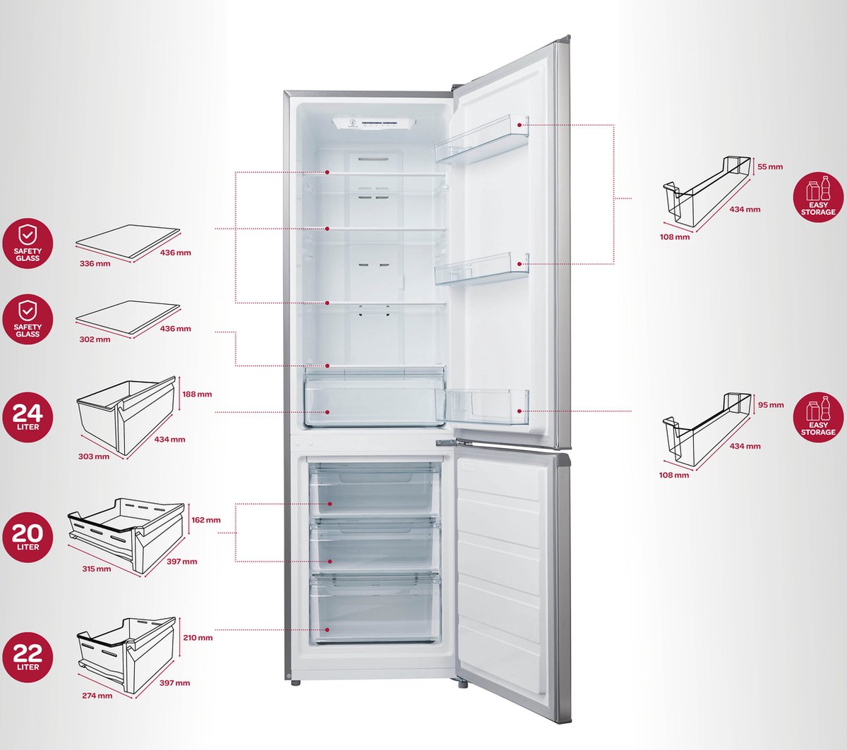 Inventum KV1808R koel-vriescombinatie RVS 270L