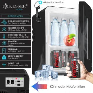 KESSER K-MKS-2076 Mini-koelkast 15L Zwart