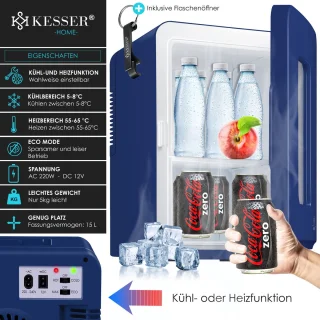 KESSER® Mini Koelkast 15L Tafelmodel 220-240V/12V Marineblauw