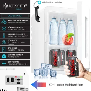 KESSER® Mini Koelkast 15L Tafelmodel ACA DC 12V Wit