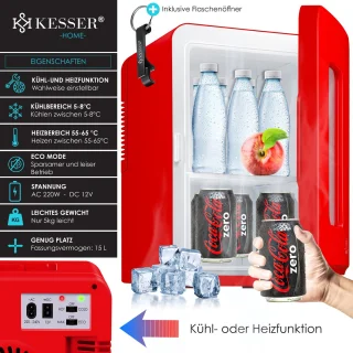 KESSER® Mini Koelkast 15L Tafelmodel Rood AC/DC