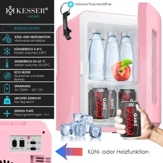 KESSER® Tafelmodel Mini Koelkast 15L Roze AC/DC