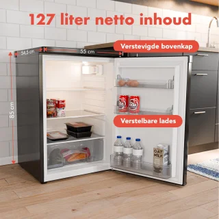 KitchenBrothers Koelkast 127L Tafelmodel Zwart