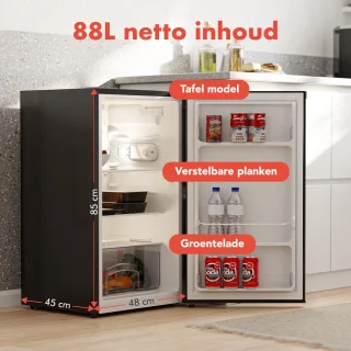 KitchenBrothers Koelkast 88L Tafelmodel Zwart