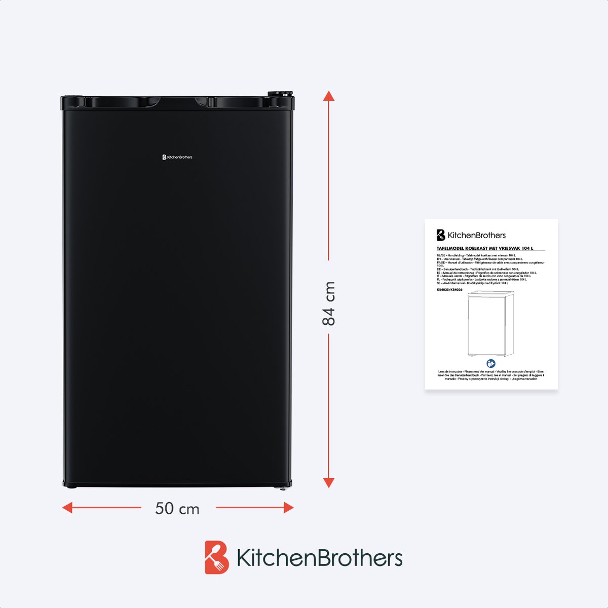 KitchenBrothers Koelvriescombinatie 88L Zwart