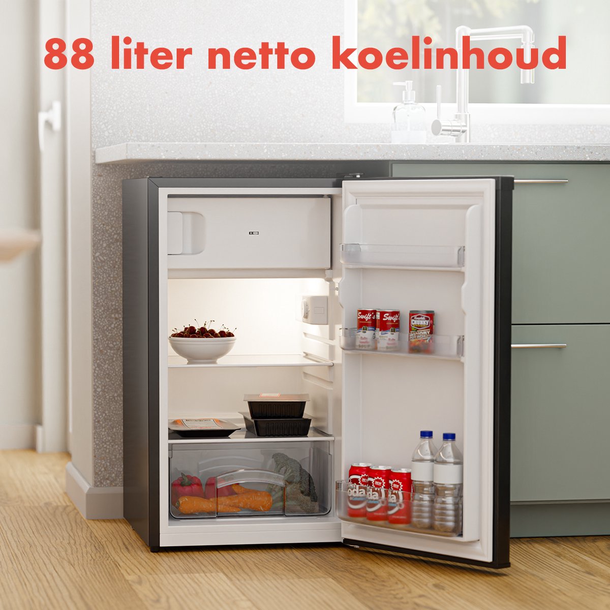 KitchenBrothers Koelvriescombinatie 88L Zwart