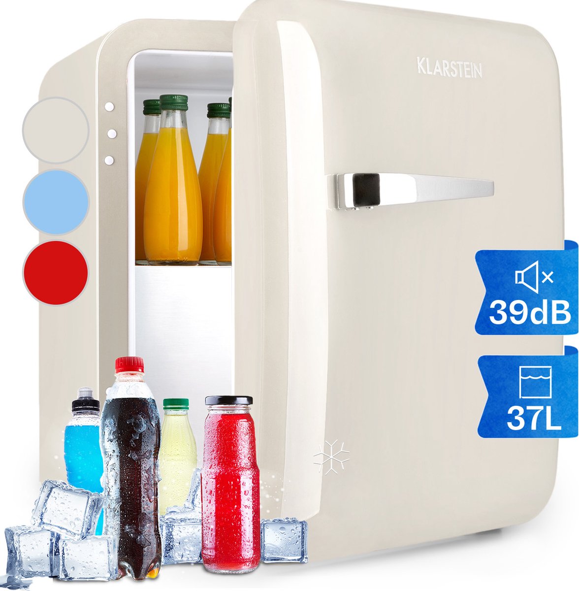 De Klarstein Audrey Mini 2-in-1 Mini koelkast 37L Crème in één oogopslag