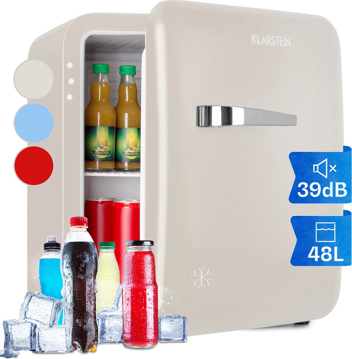 De Klarstein Audrey Mini retro koelkast 48L crème in één oogopslag