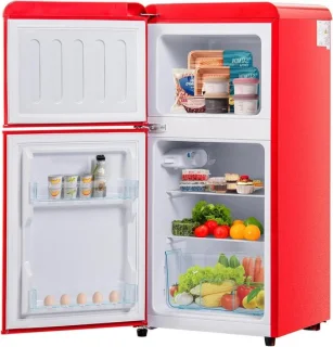 Koel-vriescombinatie mini koelkast 60 liter rood