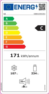 LG GBB61SWGCN1 341L koel-vriescombinatie