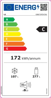 LG GBB72PZVCN1 koel-vriescombinatie 384L roestvrijstaal