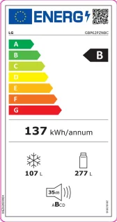 LG GBP62PZNBC koel-vriescombinatie 384L