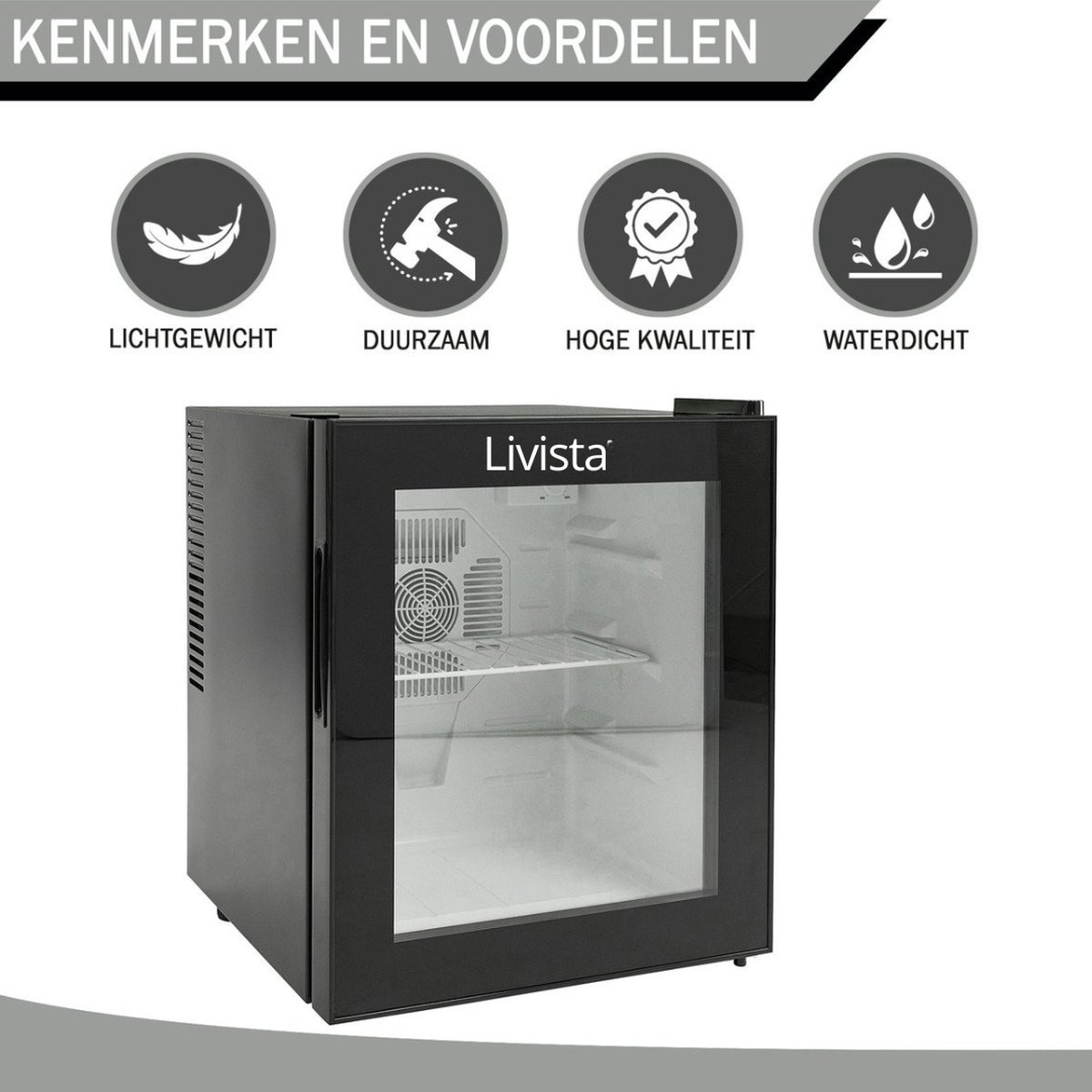 Wat vinden we goed aan de Livista Mini Koelkast 42L Zwart Glazen Deur
