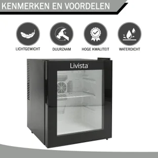 Livista Mini Koelkast 42L Zwart Glazen Deur
