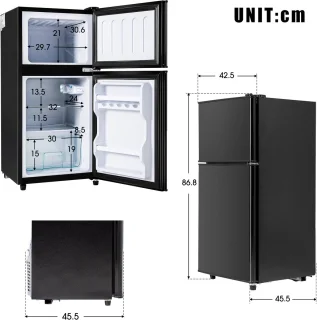 Merax Mini Koelkast 60L 2-Deurs Zwart