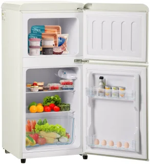 Merax Retro Koelkast 60L Dubbele Deur Creme Wit