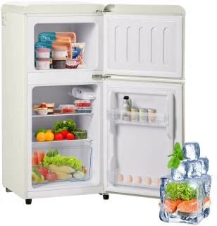 Merax Retro Koelkast 60L Dubbele Deur Creme Wit