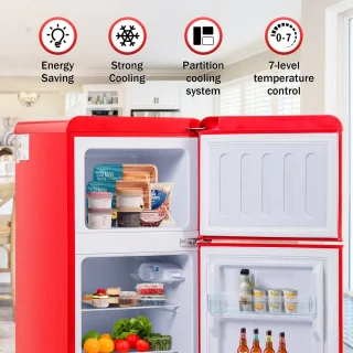 Merax Retro Mini Koel-vriescombinatie Rood 60L