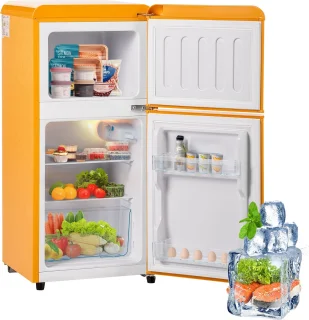 Merax Retro Mini Koelkast 60L Geel
